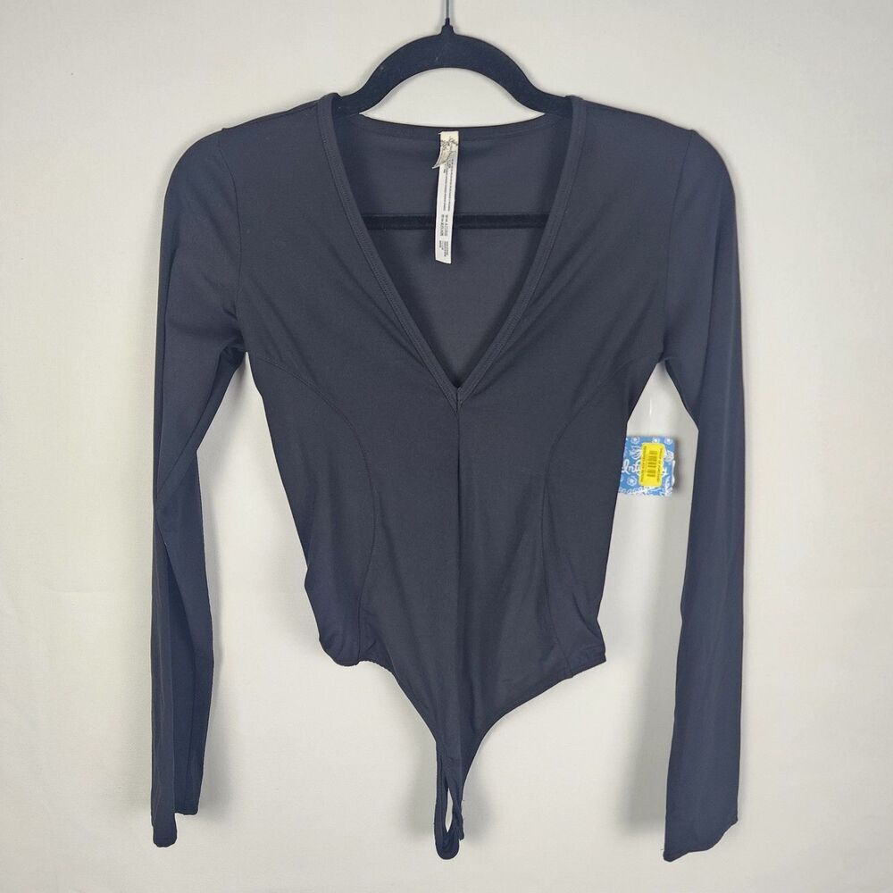 Intimately Free People Black‎ Long Sleeve V-Neck Bodysuit XS OB1021481